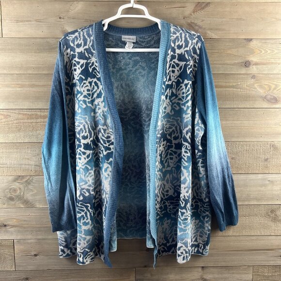 Catherines Womens Cardigan Sweater Open Front Long Sleeve Ombre Floral 3X 26 28 - Picture 1 of 7